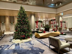 Christmas decorations in the lobby of The Westin Miyako Kyoto