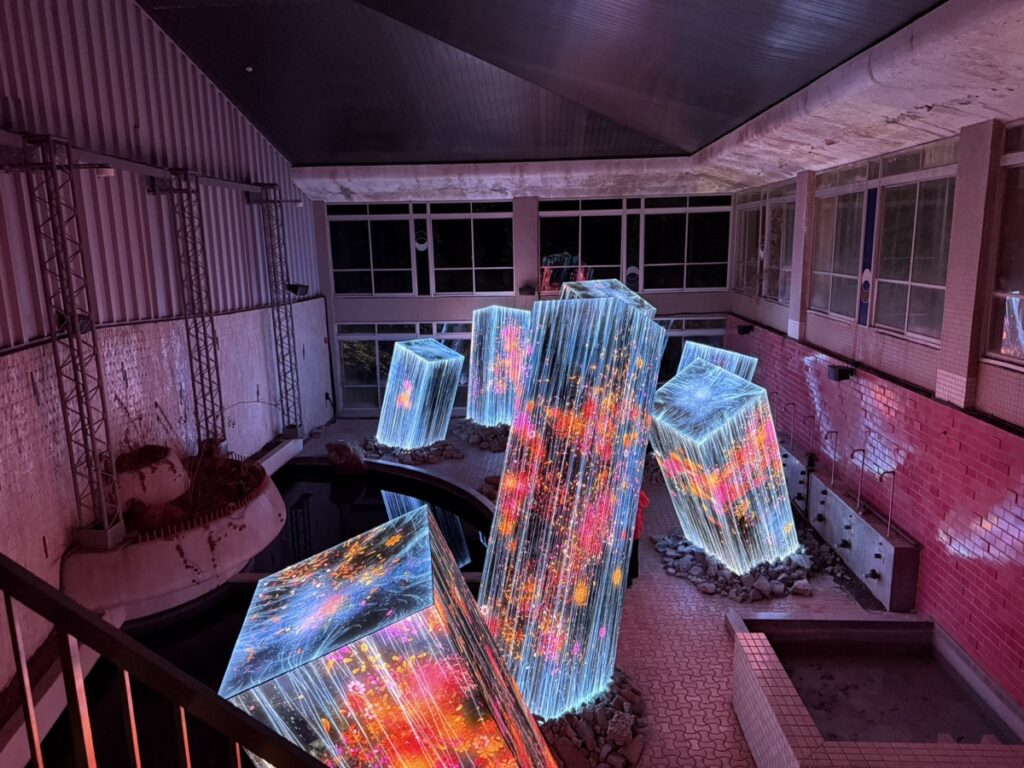 御船山乐园酒店，《神明栖息的森林》展，澡堂遗迹中的巨石